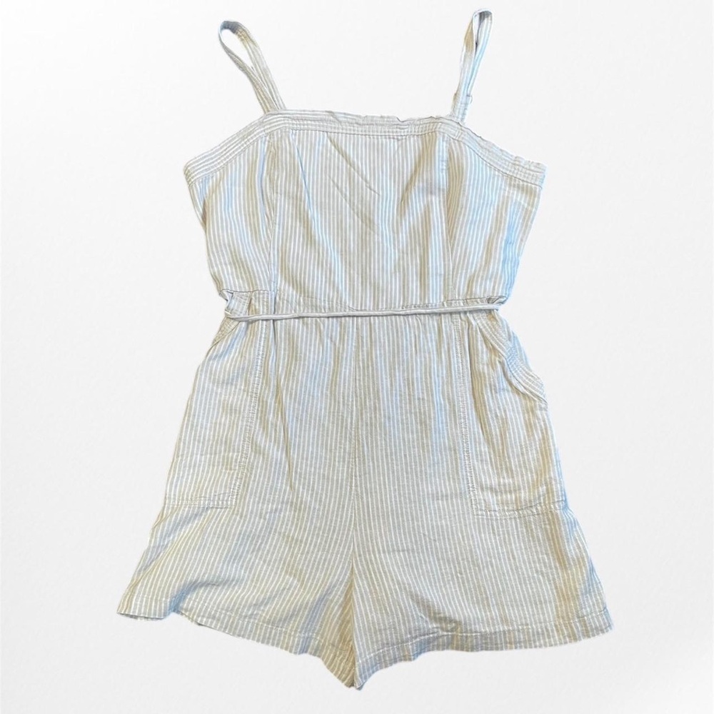 Coastal Picnic Striped Linen-Blend Romper • Neutral Summer Vibe Medium - Picture 3 of 7